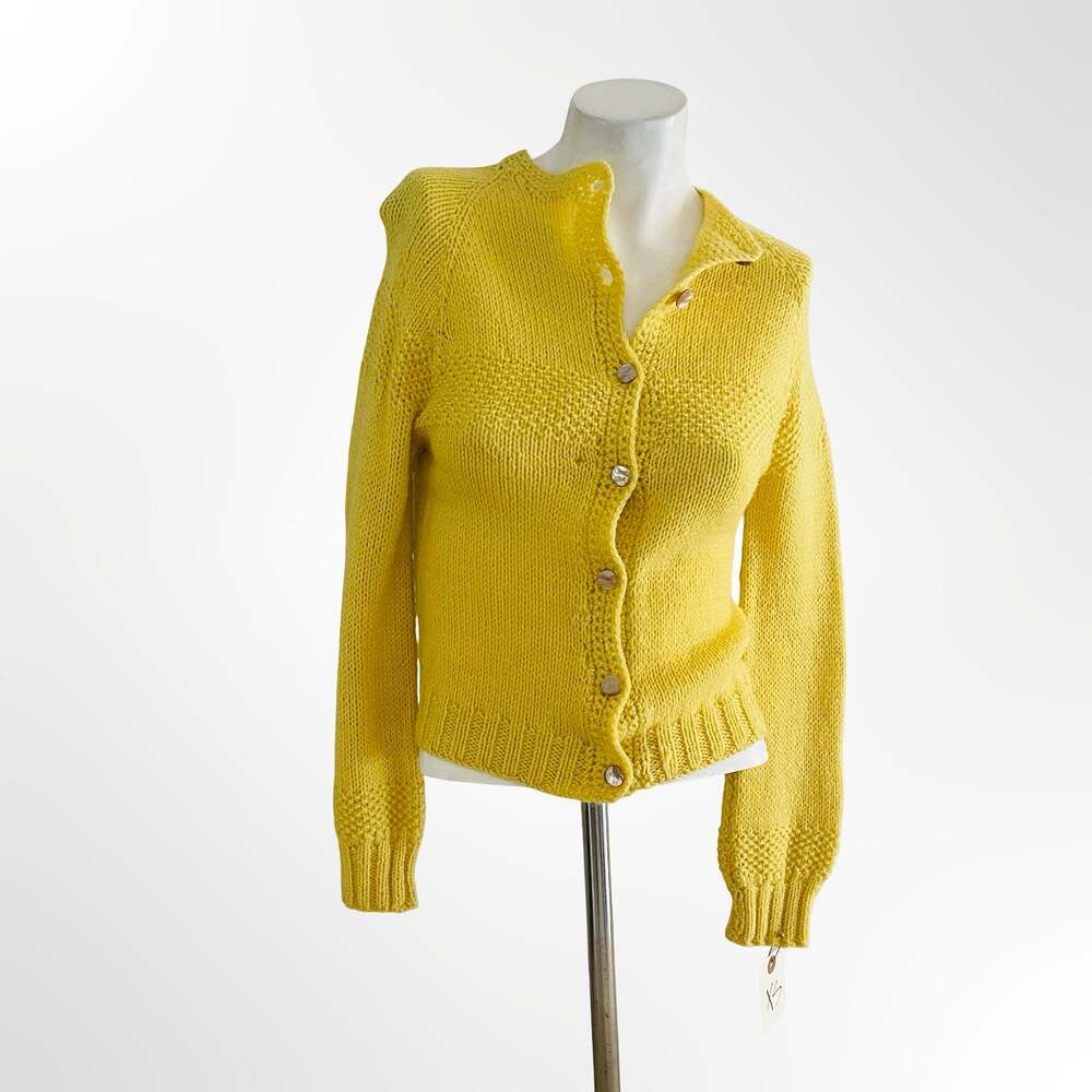 Vintage Hand Made Yellow Button-Up Cardigan Sweater - Picture 2 of 8